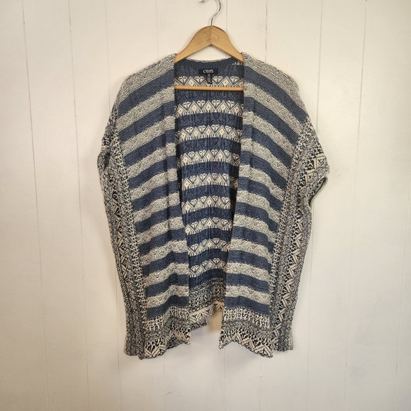 Chaps Blue Woven Open Front Poncho Cardigan Southwestern Cowgirl Womens Medium - Picture 2 of 9